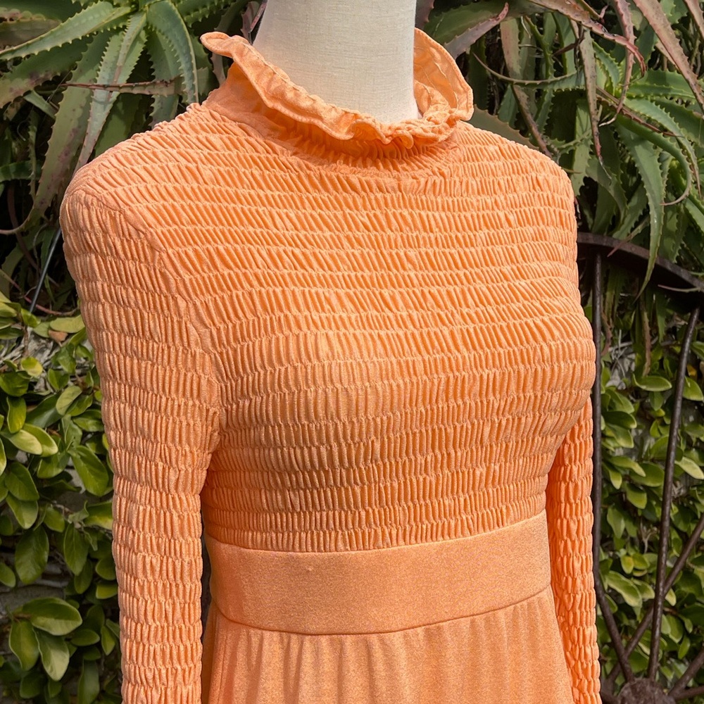 I.MAGNIN 1960s smocked mock neck midi dress - Picture 3 of 7